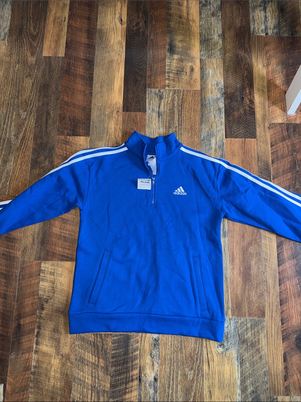 adidas Royal Blue Quarter-Zip with White Shoulder Stripes